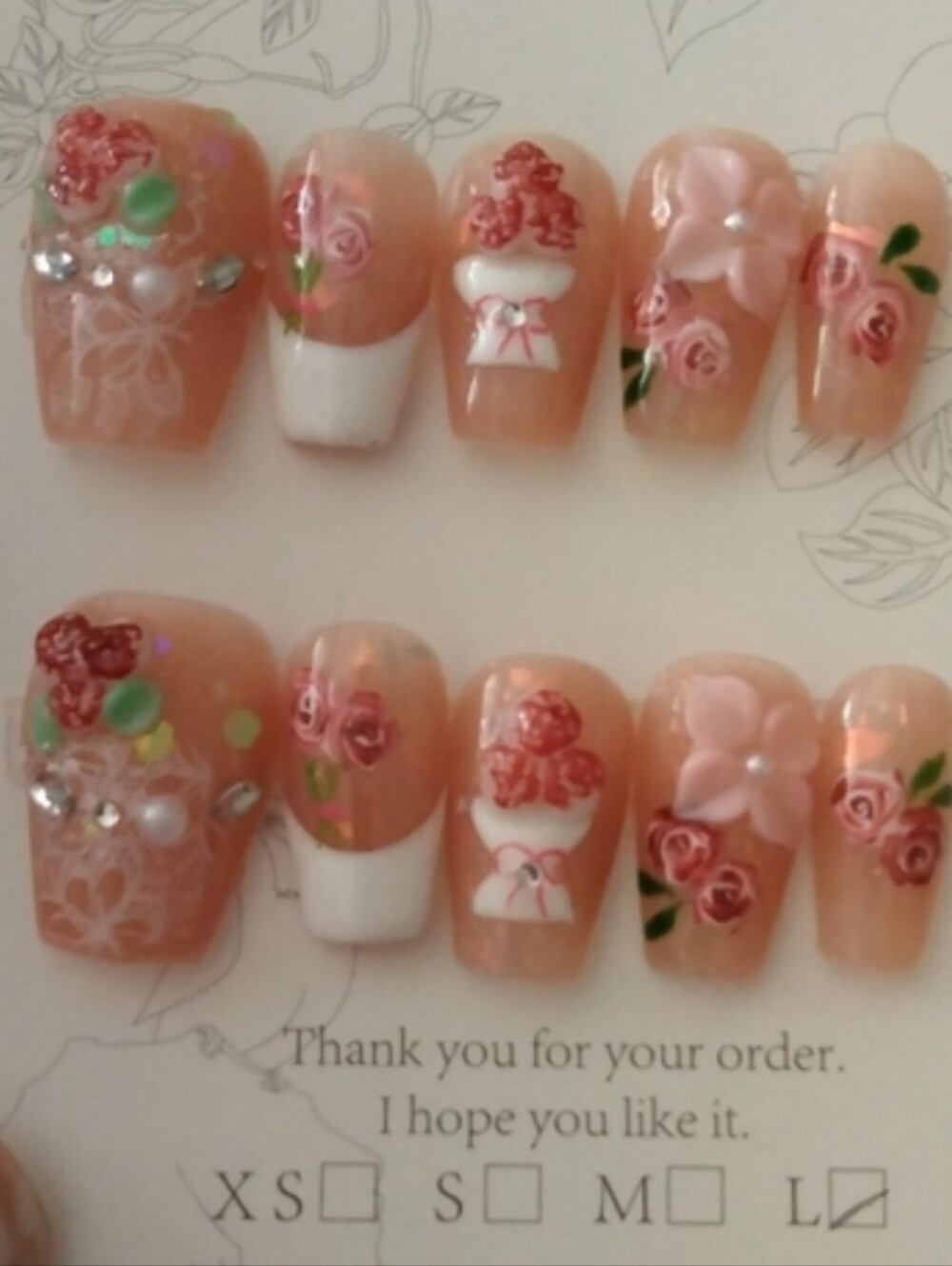 Jia Pink 3d Floral Roses with Crystal Accents - L